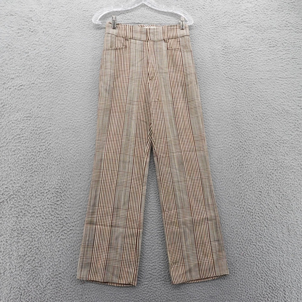 RE/DONE Plaid Print Straight Leg Pants Size 24 Red Ivory Womens High Rise